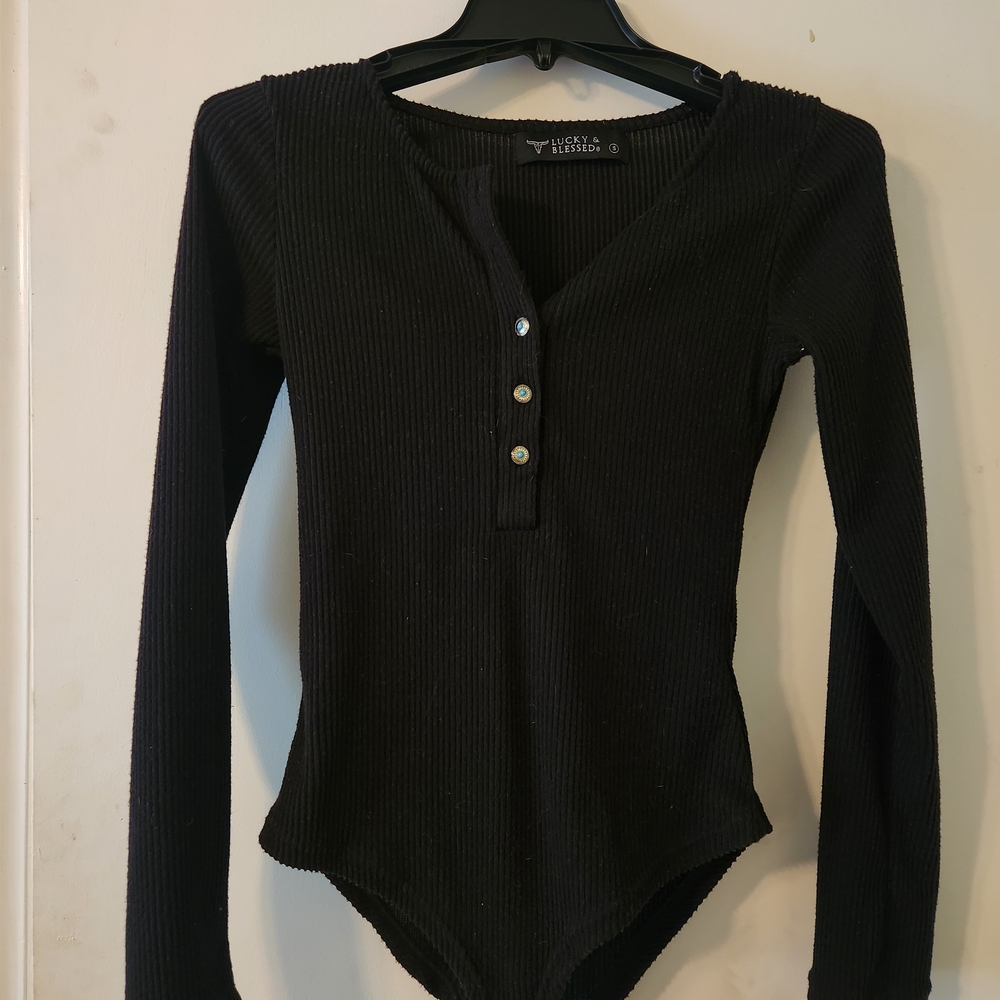 Lucky & Blessed Black Concho Button Bodysuit